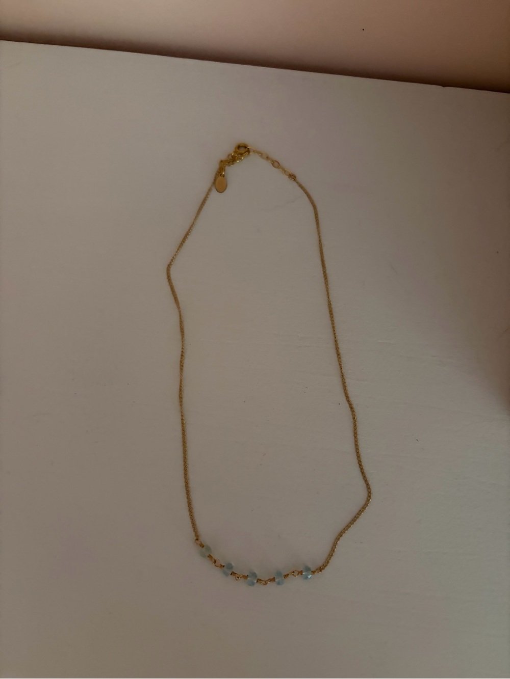 Gold Chain Necklace with Auqumarine Beads - Women Jewelry